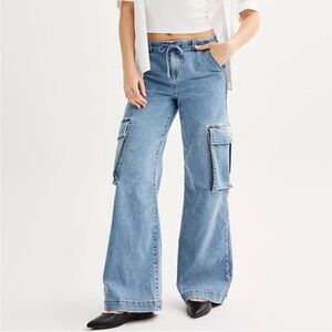 Tinseltown Ultra Wide Leg Cargo Jeans – Size Large | 32”‎ Inseam